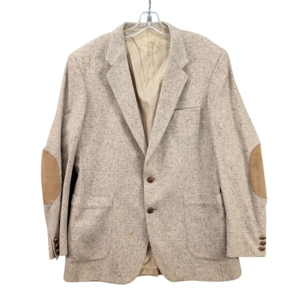WFF by Farah Men's Pure Wool Sport‎ Coat Jacket Size 44L Elbow Patches Vintage